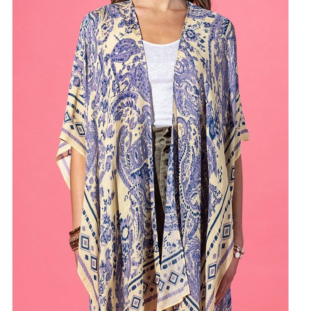 Lavender Loom Viscose Kimono | Retro Floral Boho Layer